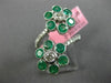 ESTATE EXTRA LARGE 2.29CT DIAMOND & AAA EMERALD 18KT WHITE GOLD FLOWER LOVE RING