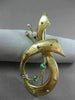 ANTIQUE LARGE DIAMOND & AAA EMERALD 18KT 2 TONE GOLD MUSICAL NOTE BROOCH #22500