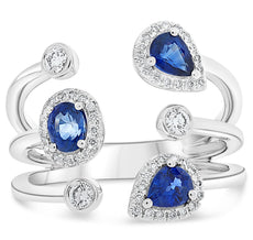 LARGE 1.14CT DIAMOND & AAA SAPPHIRE 14KT WHITE GOLD MULTI SHAPE HALO BEZEL RING