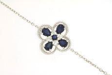 1.08CT DIAMOND & AAA SAPPHIRE 14KT WHITE GOLD PEAR SHAPE & ROUND FLOWER BRACELET