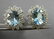 ESTATE LARGE 5.95CT DIAMOND & AQUAMARINE 14KT WHITE GOLD 3D OVAL FLOWER EARRINGS