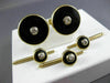 ESTATE LARGE .75CT DIAMOND & ONYX 14K YELLOW CIRCULAR CUFFLINKS & SHIRT STUD SET