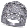 ESTATE LARGE 2.00CT DIAMOND 14KT WHITE GOLD 3D MULTI ROW CLUSTER FUN RING