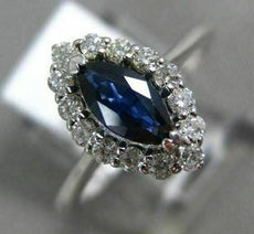 ESTATE .85CT DIAMOND & AAA MARQUISE SAPPHIRE 14K WHITE GOLD HALO ENGAGEMENT RING