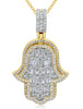 ESTATE LARGE 3.41CT 14KT 2 TONE GOLD ROUND BAGUETTE LUCKY HAMSA FLOATING PENDANT