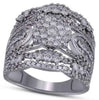 ESTATE LARGE 2.00CT DIAMOND 14KT WHITE GOLD 3D MULTI ROW CLUSTER FUN RING
