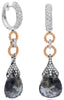 LARGE 9.90CT WHITE & ICE DIAMOND 18KT WHITE ROSE & BLACK GOLD TEAR DROP EARRINGS