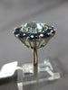 ESTATE 5.40CT AAA SAPPHIRE & AQUAMARINE 14KT WHITE GOLD FLOWER HEXAGON FUN RING
