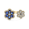 1.93CT DIAMOND AAA SAPPHIRE 14K YELLOW GOLD OVAL & ROUND DOUBLE FLOWER LOVE RING