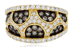 1.75CT WHITE & CHOCOLATE FANCY DIAMOND 14KT YELLOW & BLACK GOLD 3D WEB FUN RING