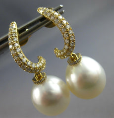 ESTATE LARGE .48CT DIAMOND & AAA SOUTH SEA PEARL 18KT YELLOW GOLD FUN HANGING EARRINGS
