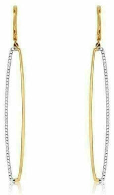 ESTATE LONG .33CT DIAMOND 14KT YELLOW GOLD 3D OVAL ELONGATED HANGING EARRINGS