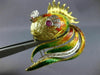 ANTIQUE EXTRA LARGE 1.16CT DIAMOND & RUBY 18KT TWO TONE GOLD FISH BROOCH #21891