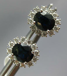 1.74CT DIAMOND & AAA SAPPHIRE 14K WHITE GOLD OVAL & ROUND FLOWER STUD EARRINGS