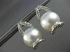 ESTATE LARGE .4CT DIAMOND & AAA SOUTH SEA PEARLS 18K WHITE GOLD HANGING EARRINGS