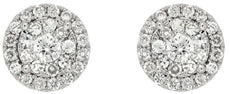 ESTATE .87CT DIAMOND 14K WHITE GOLD 3D CLASSIC CLUSTER FLOWER HALO STUD EARRINGS