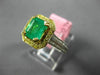 ESTATE 2.10CT WHITE & FANCY YELLOW DIAMOND & AAA EMERALD 18K 2 TONE GOLD 3D RING