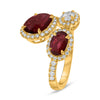 LARGE 2.88CT DIAMOND & AAA RUBY 18KT YELLOW GOLD OVAL 3 STONE FLORAL LOVE RING