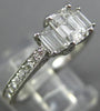 ESTATE .82CT DIAMOND PLATINUM THREE STONE EMERALD CUT FILIGREE ENGAGEMENT RING