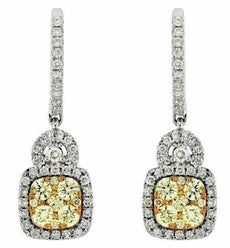 ESTATE 1.48CT WHITE & FANCY YELLOW DIAMOND 14KT WHITE GOLD 3D HANGING EARRINGS