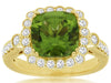 LARGE 3.60CT DIAMOND & AAA PERIDOT 14K YELLOW GOLD 3D CUSHION SQUARE FLOWER RING
