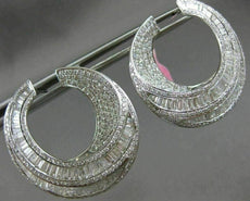 ESTATE LARGE 7.55CT ROUND & BAGUETTE DIAMOND 18KT WHITE GOLD MOON HOOP EARRINGS