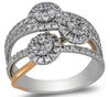 WIDE 1.00CT DIAMOND 14KT 2 TONE GOLD CLUSTER MULTI ROW CRISS CROSS FLOWER RING