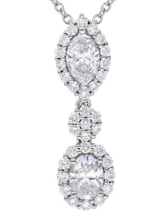 1.27CT DIAMOND 18KT WHITE GOLD OVAL ROUND & MARQUISE DOUBLE FLOWER LEAF NECKLACE