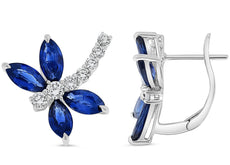 3.94CT DIAMOND AAA SAPPHIRE 14KT WHITE GOLD DRAGONFLY BUTTERFLY HANGING EARRINGS