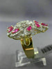 ESTATE LARGE 3.69CT DIAMOND & AAA RUBY 14KT WHITE & YELLOW GOLD FLOWER LEAF RING