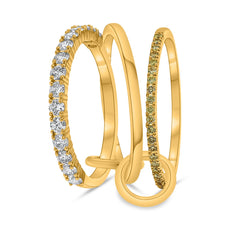 .70CT WHITE & FANCY YELLOW DIAMOND 14KT YELLOW GOLD 3D 3 ROW STACKABLE LINK RING