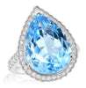 LARGE 15.47CT DIAMOND & AAA BLUE TOPAZ 18KT WHITE GOLD PEAR SHAPE & ROUND RING