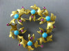 ANTIQUE AAA TURQUOISE RUBY 18K YELLOW GOLD FLORAL WREATH CIRCLE BROOCH PIN #1956