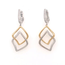 ESTATE .42CT DIAMOND 18KT 2 TONE GOLD 3D DOUBLE GEOMETRICAL FUN HANGING EARRINGS
