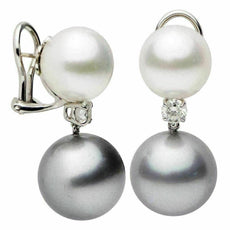 ESTATE LARGE .62CT DIAMOND TAHITIAN & SOUTH SEA PEARL 18K WHITE GOLD 3D EARRINGS