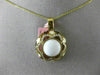 ESTATE LARGE .55CT DIAMOND & WHITE AGATE 14KT YELLOW GOLD FLOWER ENAMEL PENDANT