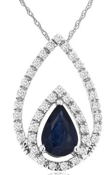 1.68CT DIAMOND & AAA SAPPHIRE 14K WHITE GOLD PEAR SHAPE & ROUND FLOATING PENDANT