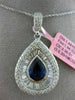 LARGE 5.88CT ROUND & BAGUETTE DIAMOND & SAPPHIRE 18KT WHITE GOLD 3D DROP PENDANT