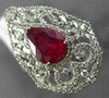 ESTATE EXTRA LARGE 3.05CT DIAMOND & AAA PEAR SHAPE RUBY 14KT WHITE GOLD 3D RING