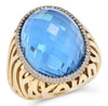 LARGE 24.32CT DIAMOND & AAA BLUE TOPAZ 14KT YELLOW GOLD 3D OVAL & ROUND FUN RING