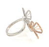 LARGE .39CT WHITE & PINK DIAMOND 18KT WHITE ROSE GOLD DOUBLE BUTTERFLY LOVE RING