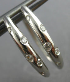 ESTATE .18CT DIAMOND 14K WHITE GOLD 3D CLASSIC ETOILE OVAL HOOP HANGING EARRINGS
