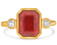 2.06CT DIAMOND AAA RUBY 14KT YELLOW GOLD EMERALD CUT ROUND BEZEL ENGAGEMENT RING