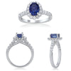 2.17CT DIAMOND & AAA SAPPHIRE 14K WHITE GOLD OVAL & ROUND FLOWER ENGAGEMENT RING
