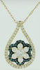 .62CT WHITE & BLUE DIAMOND 14KT YELLOW GOLD 3D FLOWER TEAR DROP FLOATING PENDANT
