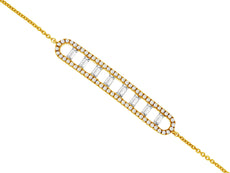 0.37CT DIAMOND 14KT YELLOW GOLD 3D ROUND & BAGUETTE ELONGATED BAR LOVE BRACELET