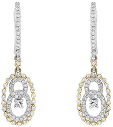 .90CT DIAMOND 18KT 2 TONE GOLD 3D SOLITAIRE OVAL LOVE KNOT HANGING EARRINGS