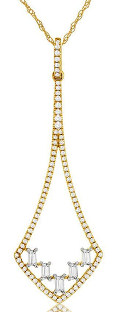 .37CT DIAMOND 14KT YELLOW GOLD ROUND & BAGUETTE TRIANGULAR TEAR DROP FUN PENDANT