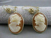 ANTIQUE 14KT YELLOW GOLD LADY SHELL CAMEO WIRE HANGING FILIGREE EARRINGS #20163