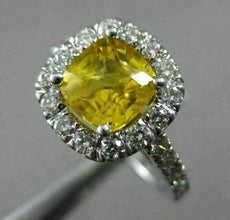 ESTATE 2.50CT ROUND DIAMOND & AAA YELLOW TOPAZ 14KT WHITE GOLD SQUARE HALO RING